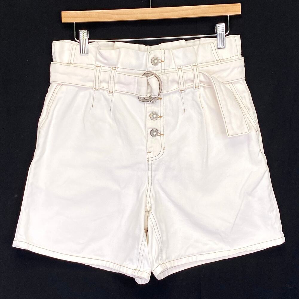Free People Cream High-Waist Paperbag Belted Shorts